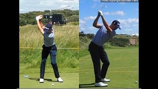 Justin Thomas golf swing  Long Iron faceon amp downtheline July 2017 [upl. by Newob786]